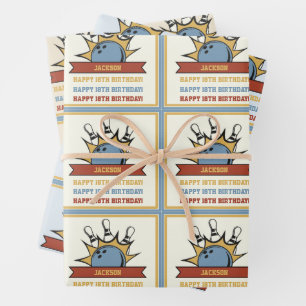 Bowling Name Age Sentiment Birthday Wrapping Paper Sheet