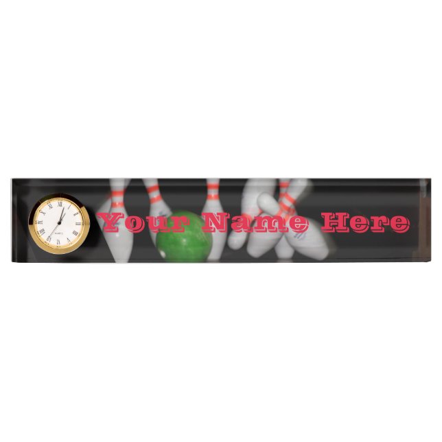 Bowling Name Desk Plate with Clock (Front)