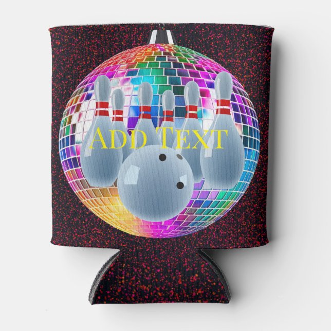 Bowling Neon Disco Ball Glitter Birthday Party Can Cooler (Front)