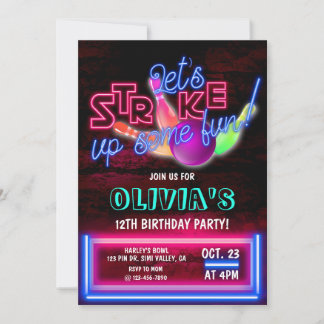 Bowling Party, Cosmic Bowling, Bowling birthday Invitation