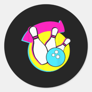 Bowling Party Funny Retro Bowling Players Bowler  Classic Round Sticker
