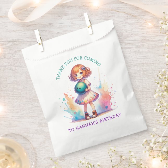 Bowling Party Girl's Anime Birthday Personalised  Favour Bags (Clipped)