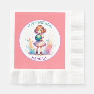Bowling Party Girl's Anime Birthday Personalised  Napkin