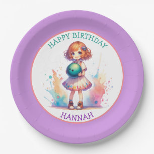 Bowling Party Girl's Anime Birthday Personalised Paper Plate