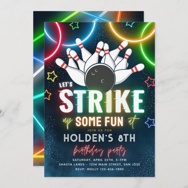 Bowling Party Invitation | Bowling Birthday (Front/Back)