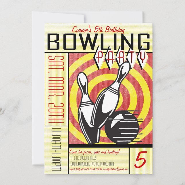 Bowling Party Invitation - Red (Front)