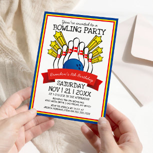 Bowling Party   Kids Colourful Birthday Invitation