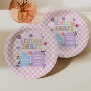 Bowling Party Preppy Varsity Patch Birthday Party Paper Plate