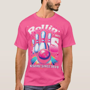 Bowling Party Rollin' 5 Awesome 2019 5Th Birthday T-Shirt