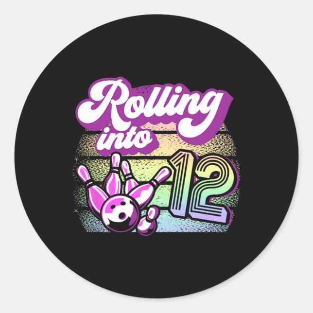 Bowling Party Rolling Into 12 Bowling Birthday  Classic Round Sticker (Front)