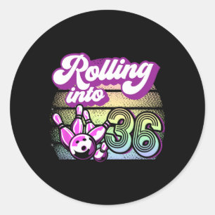 Bowling Party Rolling Into 36 Bowling Birthday Classic Round Sticker