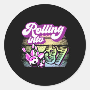 Bowling Party Rolling Into 37 Bowling Birthday Classic Round Sticker