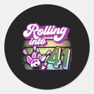 Bowling Party Rolling Into 41 Bowling Birthday  Classic Round Sticker