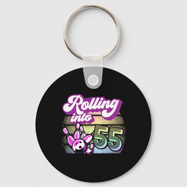 Bowling Party Rolling Into 55 Bowling Birthday  Key Ring (Front)