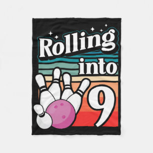 Bowling Party Rolling Into 9 Bowling Birthday Fleece Blanket