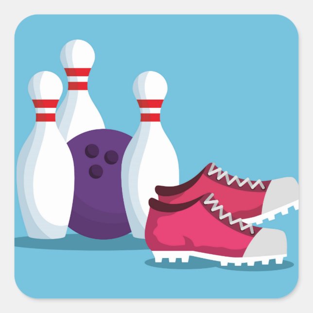 Bowling party ten pin bowling modern square sticker (Front)