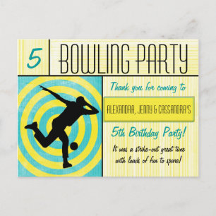 Bowling Party Thank You Postcard - Multiple Names