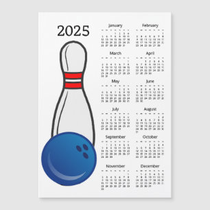 Bowling Pin Ball 2025 Calendar Magnetic Card