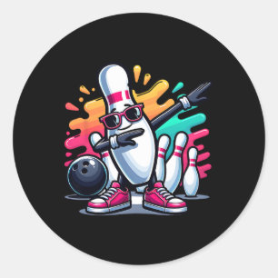 Bowling Pin Dabbing Sungles Bowler Player Kids Boy Classic Round Sticker