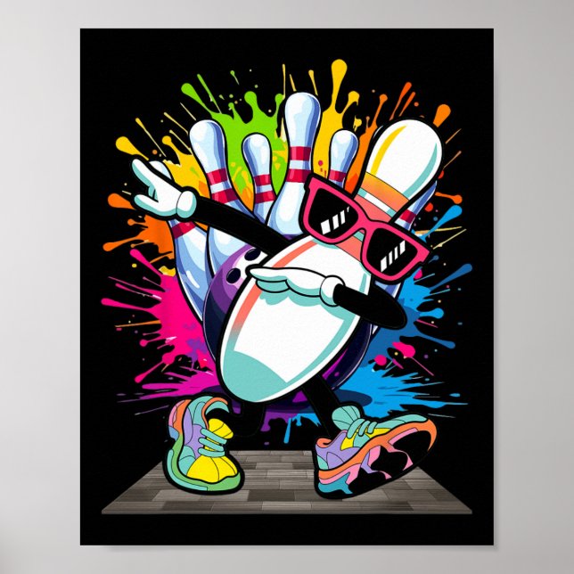 Bowling Pin Dabbing Sungles Bowler Player Kids Boy Poster (Front)