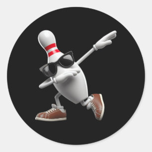 Bowling Pin Dabbing Sungles Bowler Player Kids Men Classic Round Sticker