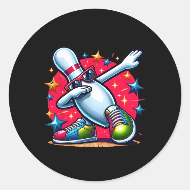 Bowling Pin Dabbing Sungles Bowler Player Men Wome Classic Round Sticker (Front)