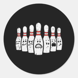 Bowling Pins Faces Funny Bowler Men Women Kids Boy Classic Round Sticker