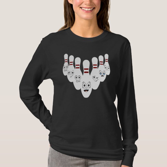 Bowling Pins With Hilarious Expressions Bowling T-Shirt (Front)