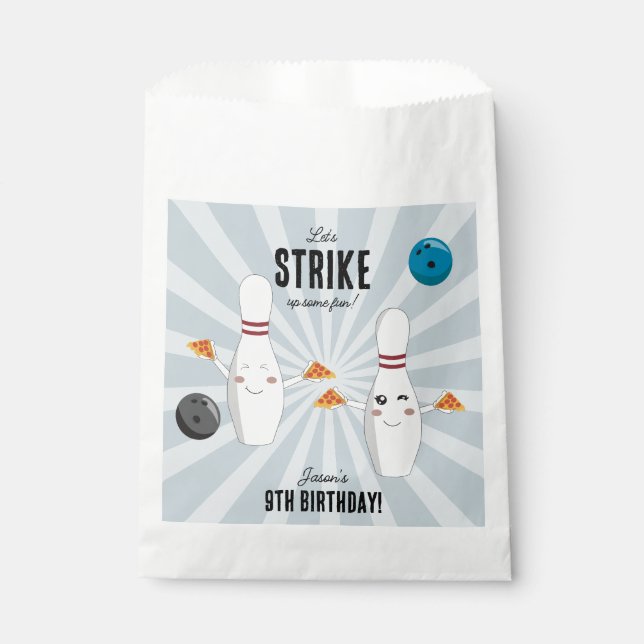 Bowling Pizza Strike Up Some Fun Kids Birthday  Favour Bags (Front)
