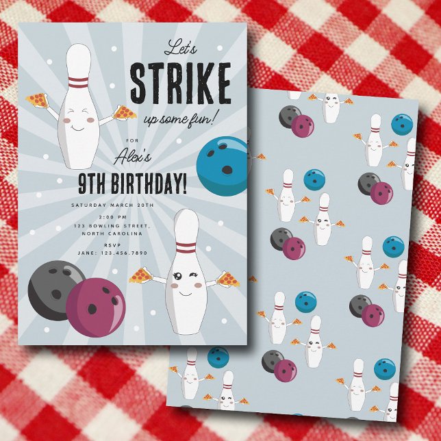 Bowling Pizza Strike Up Some Fun Kids Birthday  Invitation (Bowling Pizza Strike Up Some Fun Kids Birthday Invitation)