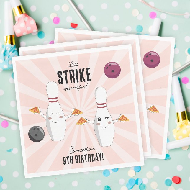 Bowling Pizza Strike Up Some Fun Kids Birthday  Napkin (Bowling Pizza Strike Up Some Fun Kids Birthday Napkins)