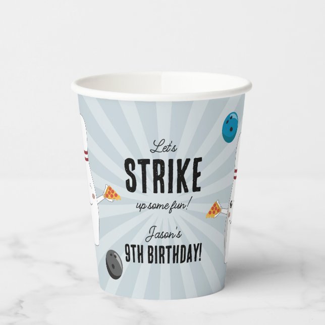 Bowling Pizza Strike Up Some Fun Kids Birthday  Paper Cups (Left)