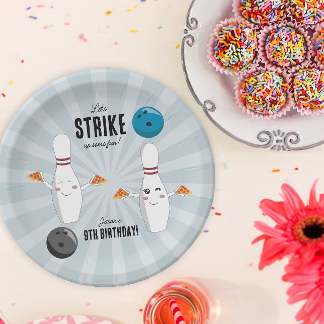 Bowling Pizza Strike Up Some Fun Kids Birthday  Paper Plate (Bowling Pizza Strike Up Some Fun Kids Birthday Paper Plates)