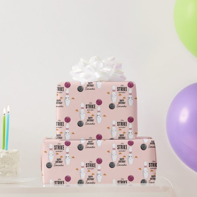 Bowling Pizza Strike Up Some Fun Kids Birthday  Wrapping Paper (Party Gifts)