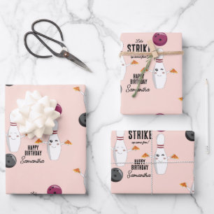 Bowling Pizza Strike Up Some Fun Kids Birthday  Wrapping Paper Sheet
