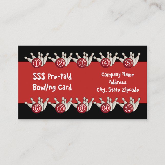 Bowling Pre-Paid Punch Business Cards (Front)