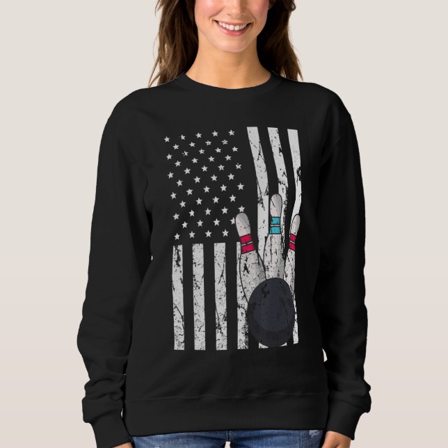 Bowling Proud Usa Flag Vintage Bowling Sweatshirt (Front)