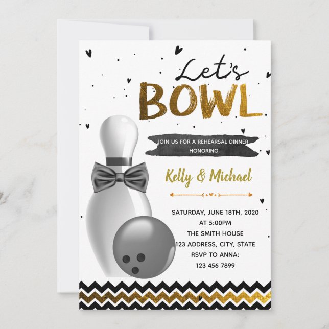 Bowling rehearsal dinner party invitation (Front)