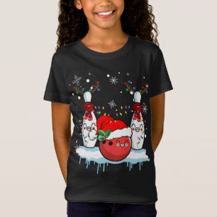 Bowling Reindeer Santa Hat Christmas Bowling Lover T-Shirt