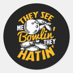 Bowling Roll Pins Strike Bowler Sports Team Classic Round Sticker