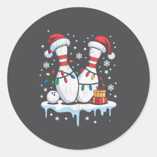 Bowling Santa Hat Funny Christmas Long Sleeve  Classic Round Sticker