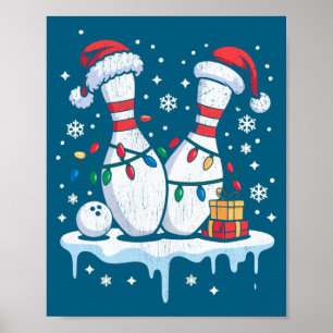 Bowling Santa Hat Funny Christmas Long Sleeve Poster