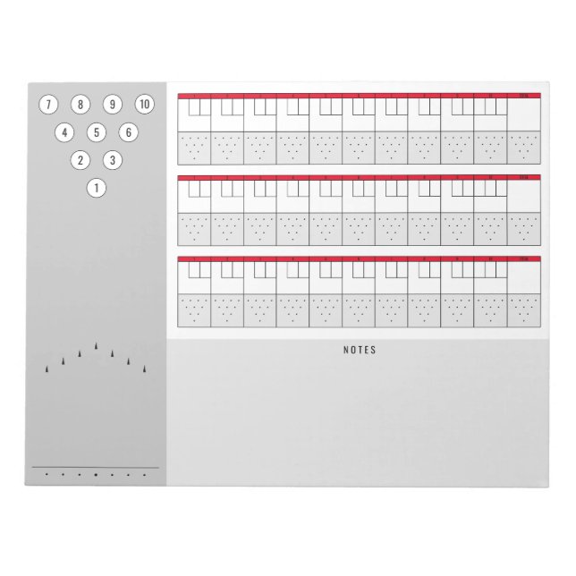 Bowling Score Sheet Diagrams & Notes | Red & Grey (Front)