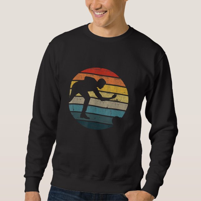 Bowling Silhouette On A Distressed Retro Sunset Sweatshirt (Front)