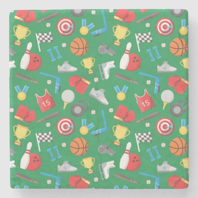 Bowling, Skating, Archery, Basketball, Boxing Fun Stone Coaster (Front)