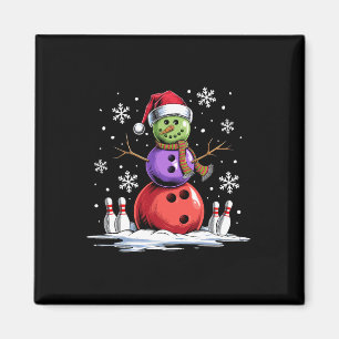 Bowling Snowman Bowling Player Santa Hat Christmas Magnet