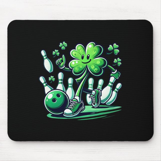 Bowling St Patricks Day Boys Kids Shamrock Playing Mouse Pad (Front)