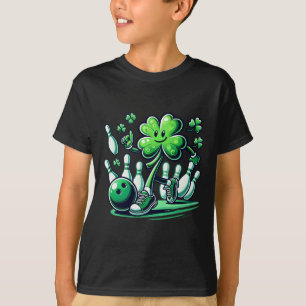Bowling St Patricks Day Boys Kids Shamrock Playing T-Shirt