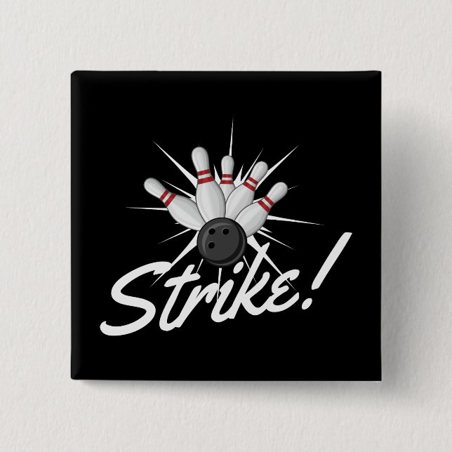 bowling strike! 15 cm square badge (Front)