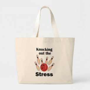 Bowling Strike Knocking Out Stress Bowling Party Large Tote Bag